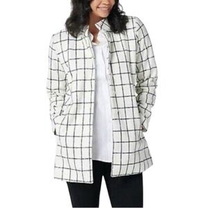 NWT StyleList by Micaela Solid Funnel Neck Coat White/Ivory Check - Size L